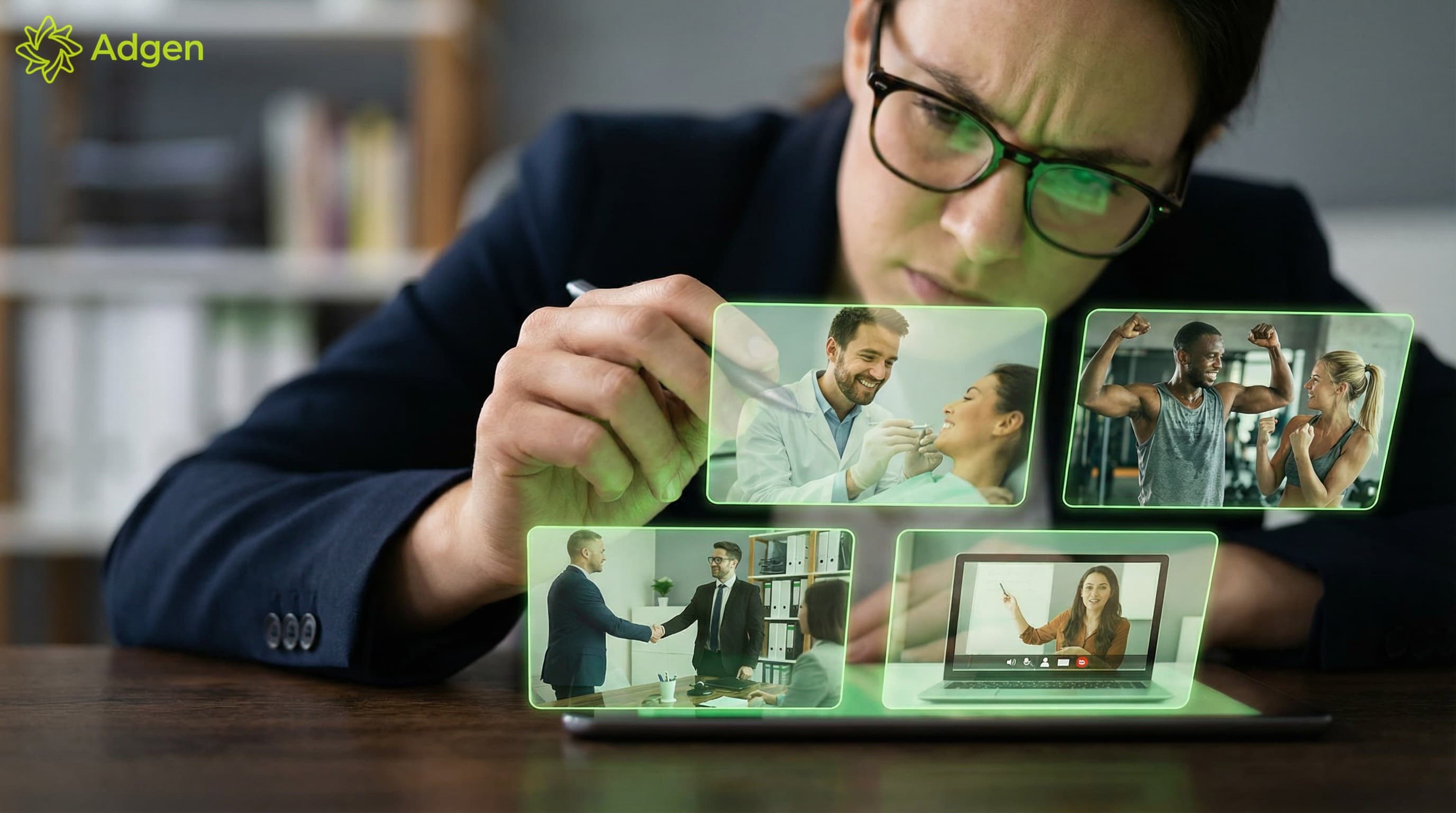 Agency strategist reviewing ad concepts for service business clients